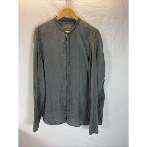 Transit Uomo 100% Linen Button down collarless Shirt Men 2XL Italy Luxury Gray